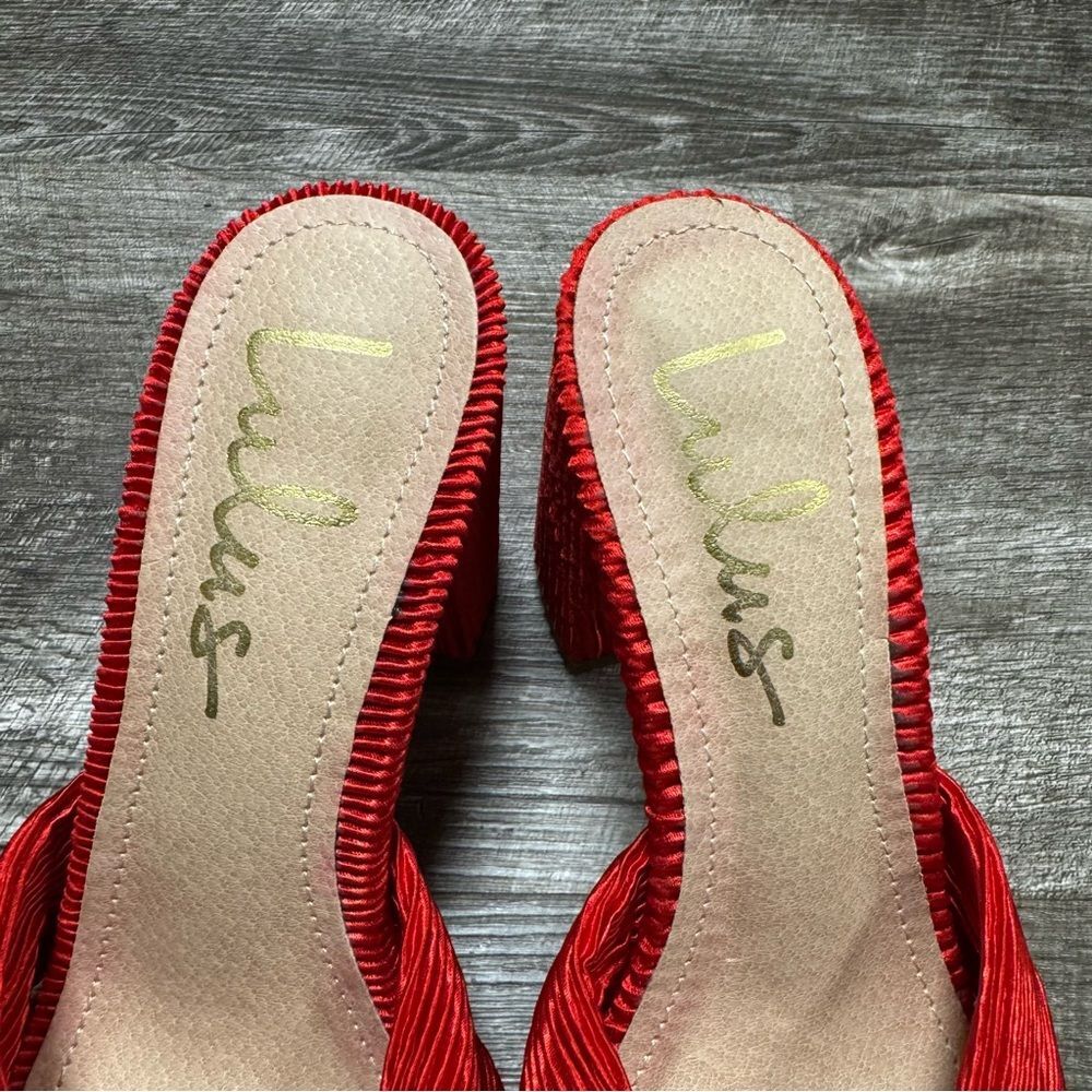 Lulus Asher Red Fabric Knotted High Heel Sandals Size 5.5 - Picture 3 of 7